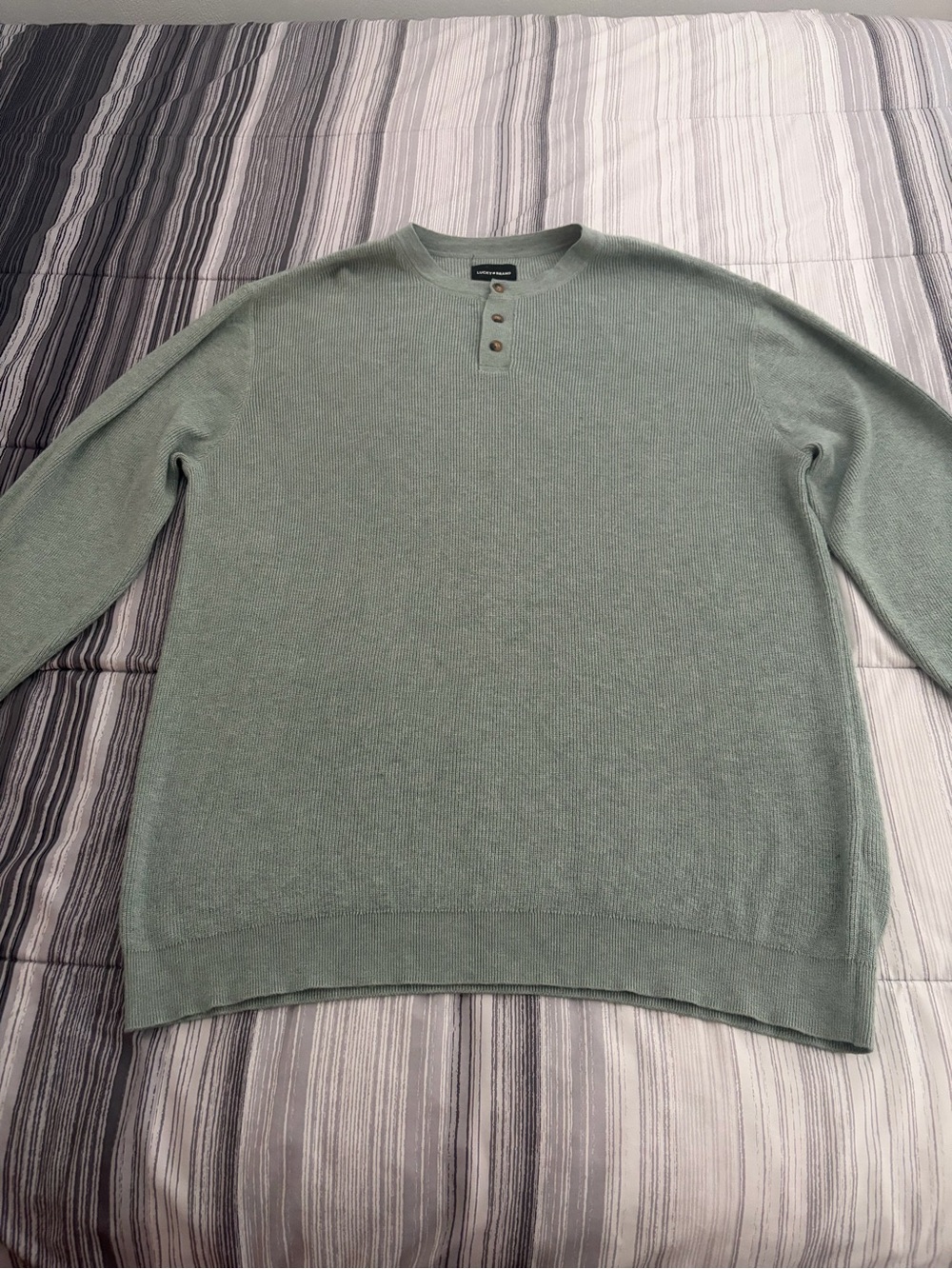 Lucky Brand Men's Sage Green Crewneck Henley Sweater